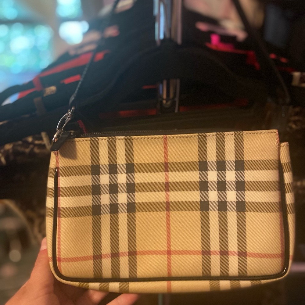 Burberry Beige and Black Plaid Shoulder Bag